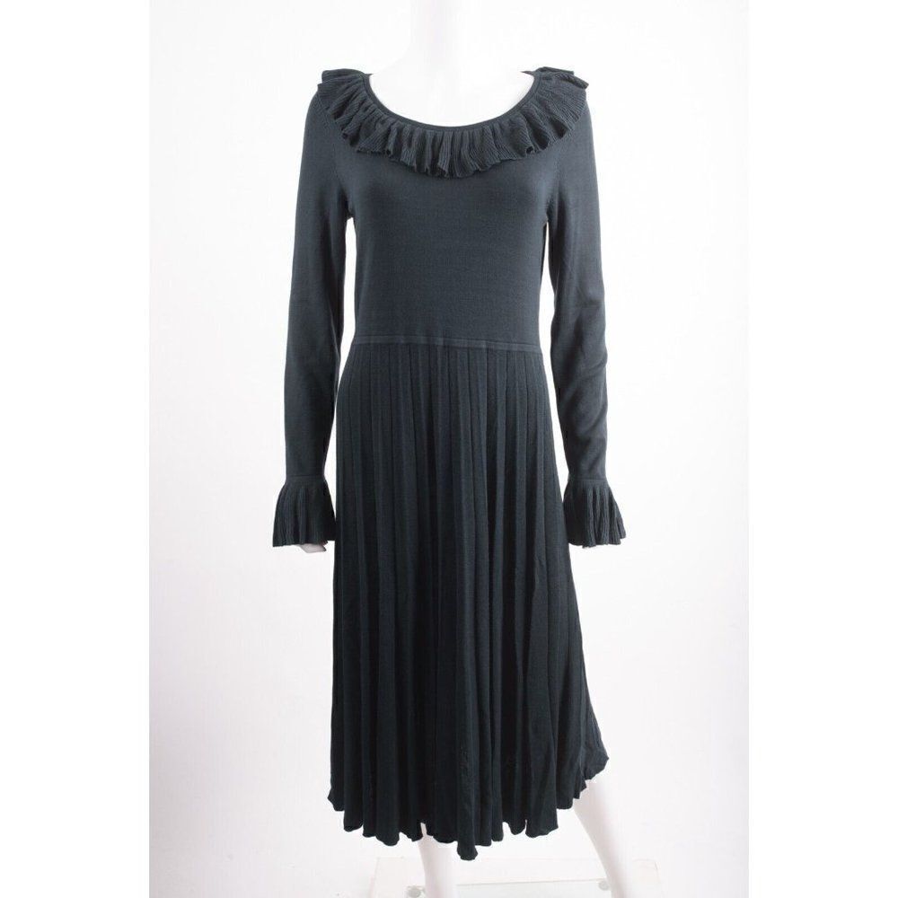 Boden Womans Midi Knit Sweater Dress UK 14 US 10 Green Accordion Pleats NWT
